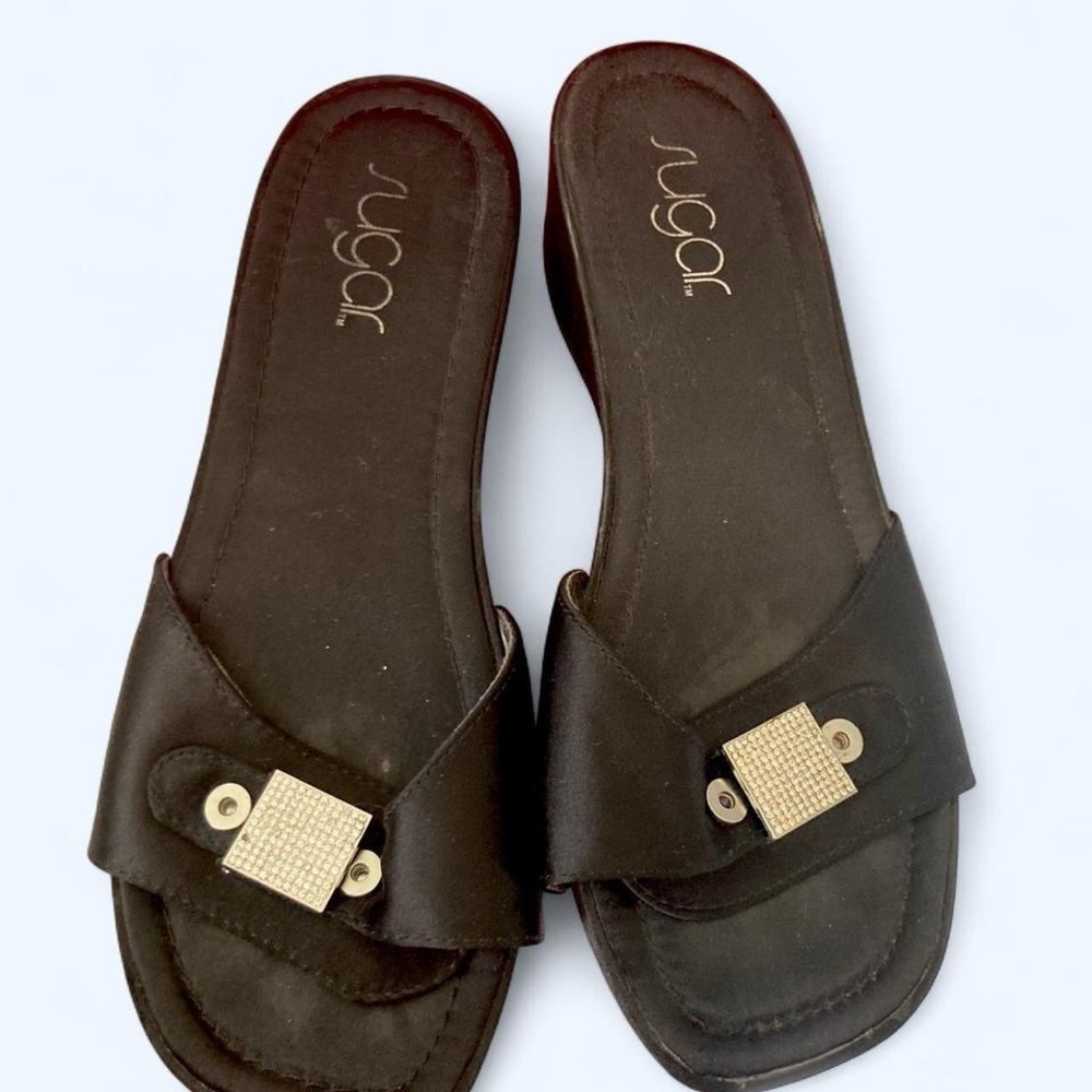 Sugar Black Slide Sandals with silver details